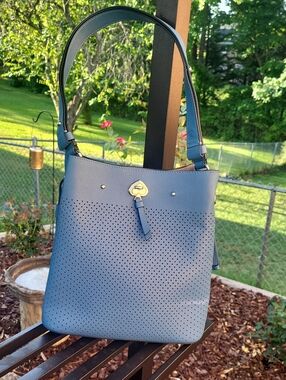 kate spade Blue Perforated leather shoulder bag with gold-tone accent